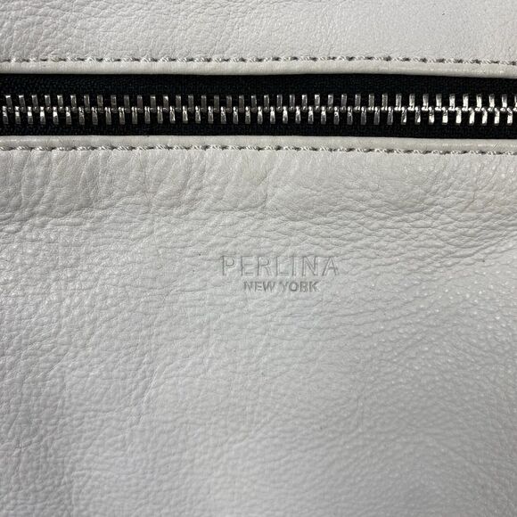 Perlina New York Backpack Purse White Beige Leather Adjustable Strap Gold Tone - Picture 2 of 15